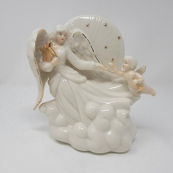 Vintage Christmas Decor Avon Angel & Cherub Porcelain Figurine Gold Stars 1998 - Picture 2 of 15